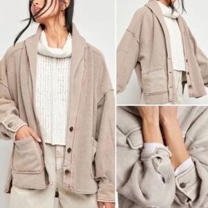Free People Jordan Oversized Reverse Fleece Jacket in Magic Mushroom - Size S